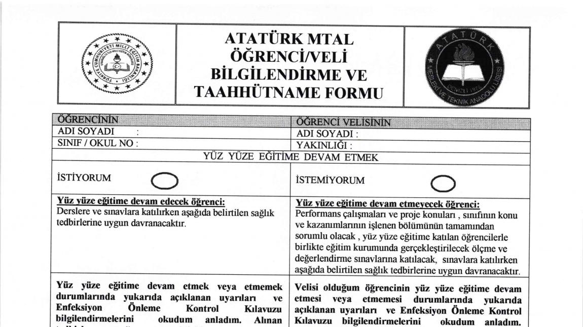 ogrenci veli bilgilendirme ve taahhutname formu ataturk mesleki ve teknik anadolu lisesi